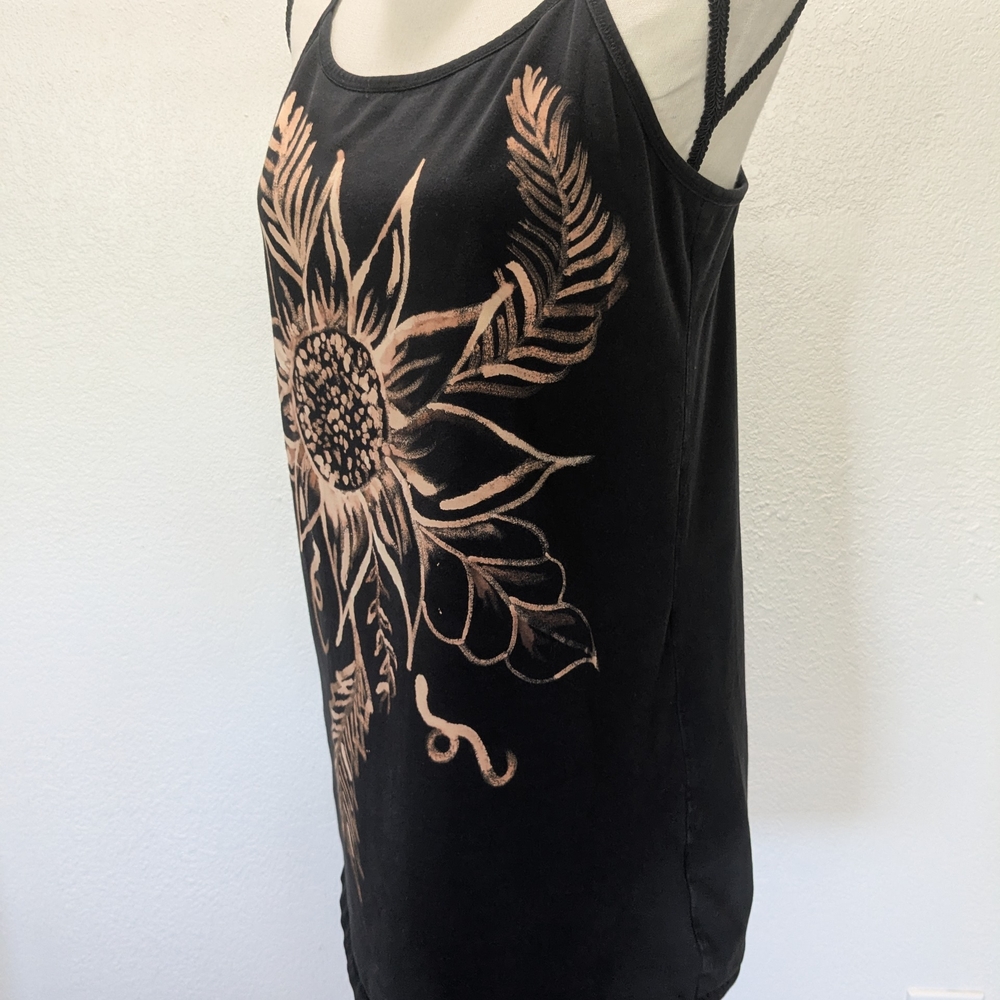 Maurices Black Cotton Blend Top With Bleach Art Sunflower Sz XL - Picture 5 of 14